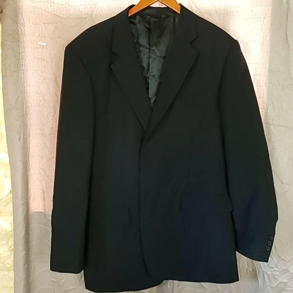 Gianni Vironi Suit Jacket Blazer Mens 46R Black Polyester 2 Button Notch Lapel